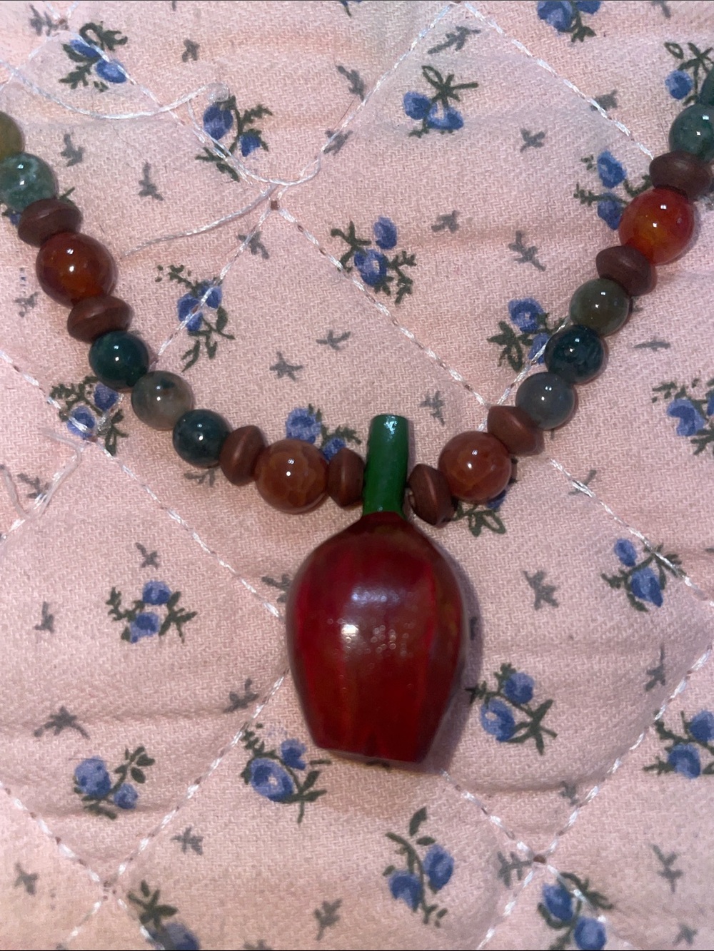Handmade Necklace with Wooden Apple - Picture 4 of 7